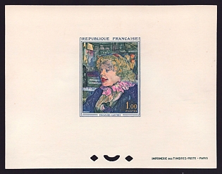 1965 1fr France '"The English Girl from the Star” by Toulouse-Lautrec' Proof Sheetlet, Epreuve de Luxe, Deluxe Presentation Miniature Sheet