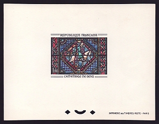 1965 1fr France 'St. Paul on the Damascus Road, Window, Cathedral of Sens' Proof Sheetlet, Epreuve de Luxe, Deluxe Presentation Miniature Sheet