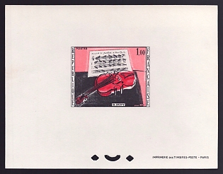 1965 1fr France '"The Red Violin" by Raoul Dufy' Proof Sheetlet, Epreuve de Luxe, Deluxe Presentation Miniature Sheet