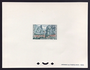1965 50c France 'Moustiers-Sainte-Marie' Proof Sheetlet, Epreuve de Luxe, Deluxe Presentation Miniature Sheet