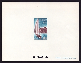 1965 60c France 'Aix-les-Bains, sailboa' Proof Sheetlet, Epreuve de Luxe, Deluxe Presentation Miniature Sheet