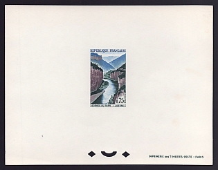 1965 75c France 'Tarn Gorge, Lozere mountains' Proof Sheetlet, Epreuve de Luxe, Deluxe Presentation Miniature Sheet