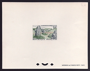 1965 1fr France 'Prehistoric stone monuments, Carnac' Proof Sheetlet, Epreuve de Luxe, Deluxe Presentation Miniature Sheet