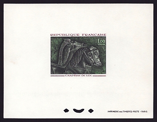 1966 1fr France 'Horses from Bronze Vessel of Vix' Proof Sheetlet, Epreuve de Luxe, Deluxe Presentation Miniature Sheet