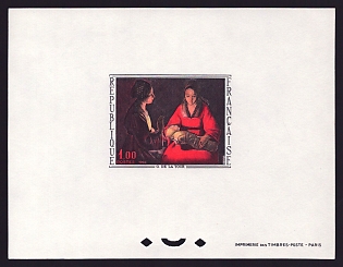 1966 1fr France '"The Newborn" by Georges de La Tour' Proof Sheetlet, Epreuve de Luxe, Deluxe Presentation Miniature Sheet
