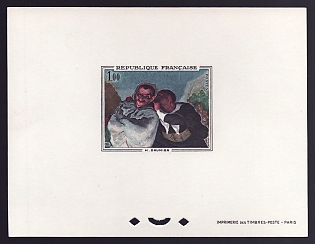 1966 1fr France '"Crispin and Scapin" by Honore Daumier' Proof Sheetlet, Epreuve de Luxe, Deluxe Presentation Miniature Sheet