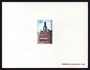 1967 50c France 'City Hall, Saint-Quentin' Proof Sheetlet, Epreuve de Luxe, Deluxe Presentation Miniature Sheet
