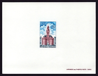 1967 60c France 'Clock Tower, Vire' Proof Sheetlet, Epreuve de Luxe, Deluxe Presentation Miniature Sheet