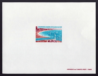 1967 75c France 'Beach La Baule, Brittany' Proof Sheetlet, Epreuve de Luxe, Deluxe Presentation Miniature Sheet