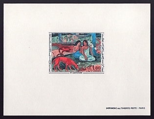 1968 1fr France 'Arearea (Merriment) by Paul Gauguin' Proof Sheetlet, Epreuve de Luxe, Deluxe Presentation Miniature Sheet