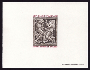 1968 1fr France 'The Dance by Emile Antoine Bourdelle' Proof Sheetlet, Epreuve de Luxe, Deluxe Presentation Miniature Sheet