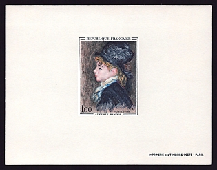 1968 1fr France 'Portrait of the Model by Auguste Renoir' Proof Sheetlet, Epreuve de Luxe, Deluxe Presentation Miniature Sheet