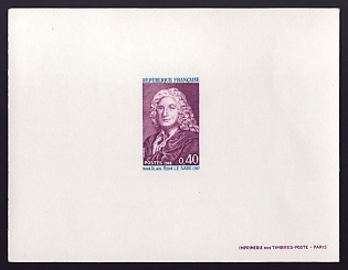 1968 40c France 'Alain Rene Le Sage' Proof Sheetlet, Epreuve de Luxe, Deluxe Presentation Miniature Sheet