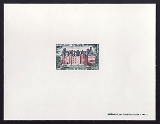 1968 60c France 'Chateau de Langeais' Proof Sheetlet, Epreuve de Luxe, Deluxe Presentation Miniature Sheet