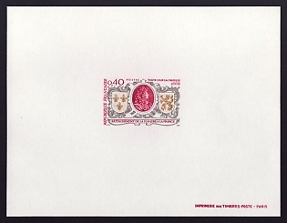 1968 40c France 'Louis XIV, Arms of France and Flanders' Proof Sheetlet, Epreuve de Luxe, Deluxe Presentation Miniature Sheet