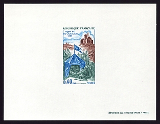 1968 40c France 'Death of Bertrand Du Guesclin at Chateauneuf-de-Randon' Proof Sheetlet, Epreuve de Luxe, Deluxe Presentation Miniature Sheet