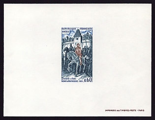 1968 60c France 'Joan of Arc leaving Vaucouleurs' Proof Sheetlet, Epreuve de Luxe, Deluxe Presentation Miniature Sheet