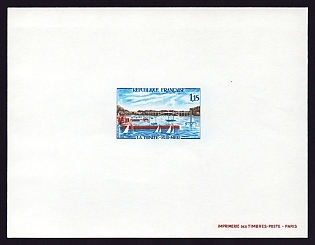 1969 1.15fr France 'Sailboats in La Trinite-sur-Mer harbor' Proof Sheetlet, Epreuve de Luxe, Deluxe Presentation Miniature Sheet
