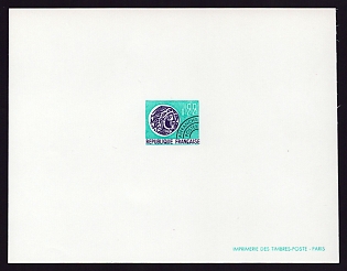 1969 22c France 'Gallic Coin Type of 1964-66' Proof Sheetlet, Epreuve de Luxe, Deluxe Presentation Miniature Sheet