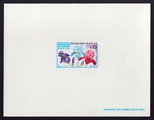 1969 45c France 'Irises' Proof Sheetlet, Epreuve de Luxe, Deluxe Presentation Miniature Sheet