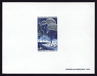 1969 45c France 'Parachutists over Normandy Beach' Proof Sheetlet, Epreuve de Luxe, Deluxe Presentation Miniature Sheet