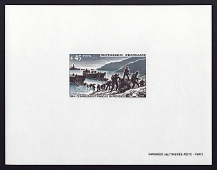 1969 45c France 'French Troops Landing in Provence' Proof Sheetlet, Epreuve de Luxe, Deluxe Presentation Miniature Sheet