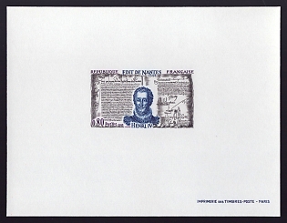 1969 80c France 'Henri IV and Edict of Nantes' Proof Sheetlet, Epreuve de Luxe, Deluxe Presentation Miniature Sheet