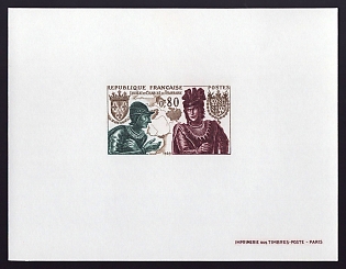 1969 80c France 'Louis XI, Charles the Bold and map of France' Proof Sheetlet, Epreuve de Luxe, Deluxe Presentation Miniature Sheet