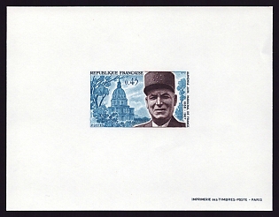 1970 45c France 'Alphonse Juin and Church of the lnvalides' Proof Sheetlet, Epreuve de Luxe, Deluxe Presentation Miniature Sheet