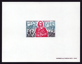 1970 45c France 'Armand Jean du Plessis. Due de Richelieu' Proof Sheetlet, Epreuve de Luxe, Deluxe Presentation Miniature Sheet