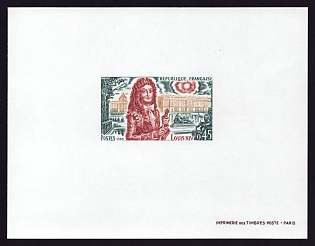 1970 45c France 'Louis XIV and Versailles' Proof Sheetlet, Epreuve de Luxe, Deluxe Presentation Miniature Sheet