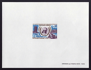 1970 80c France 'UN Headquarters in New York and Geneva' Proof Sheetlet, Epreuve de Luxe, Deluxe Presentation Miniature Sheet