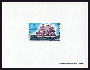 1971 80c France 'Cape Horn Clipper "Antoinette" and Solider Castle, Saint-Malo' Proof Sheetlet, Epreuve de Luxe, Deluxe Presentation Miniature Sheet