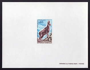 1971 65c France 'Pyrenean Chamois' Proof Sheetlet, Epreuve de Luxe, Deluxe Presentation Miniature Sheet