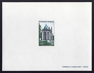 1971 60c France 'Sainte Chapelle, Riom' Proof Sheetlet, Epreuve de Luxe, Deluxe Presentation Miniature Sheet