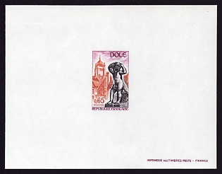 1971 65c France 'Fountain and tower, Dole' Proof Sheetlet, Epreuve de Luxe, Deluxe Presentation Miniature Sheet