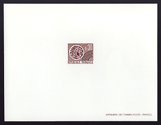 1971 30c France 'Gallic Coin Type of 1964-66' Trial Color Proof Sheetlet, Epreuve de Luxe, Deluxe Presentation Miniature Sheet