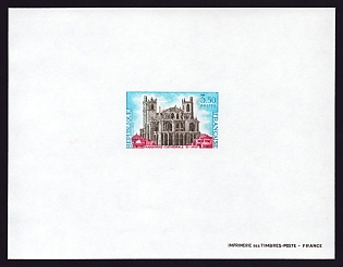 1972 3.50fr France 'Saint-Just Cathedral, Narbonne' Proof Sheetlet, Epreuve de Luxe, Deluxe Presentation Miniature Sheet