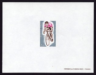 1972 1fr France 'Bicyclist' Proof Sheetlet, Epreuve de Luxe, Deluxe Presentation Miniature Sheet