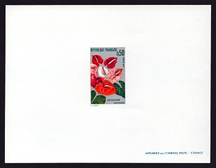 1973 50c France 'Anthurium (Martinique)' Proof Sheetlet, Epreuve de Luxe, Deluxe Presentation Miniature Sheet