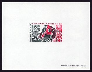 1973 40c France 'Polish Immigrants' Proof Sheetlet, Epreuve de Luxe, Deluxe Presentation Miniature Sheet