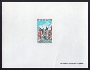 1973 1fr France 'Clos-Luce, Amboise' Proof Sheetlet, Epreuve de Luxe, Deluxe Presentation Miniature Sheet