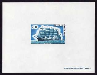 1973 90c France 'Five-master France II' Proof Sheetlet, Epreuve de Luxe, Deluxe Presentation Miniature Sheet