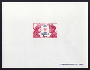 1973 1fr France 'Pierre Bourgoin and Philippe Kieffer' Proof Sheetlet, Epreuve de Luxe, Deluxe Presentation Miniature Sheet