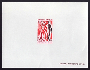 1973 45c France 'Human Rights Flame and Man' Proof Sheetlet, Epreuve de Luxe, Deluxe Presentation Miniature Sheet