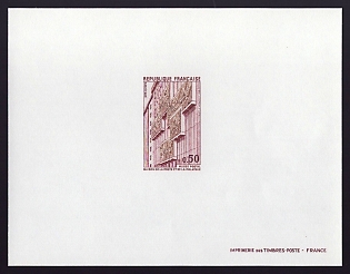 1973 50c France 'Postal Museum' Proof Sheetlet, Epreuve de Luxe, Deluxe Presentation Miniature Sheet