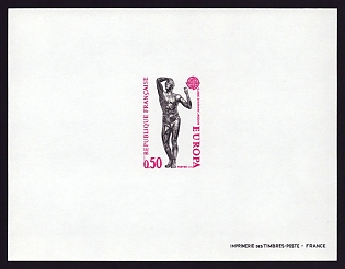 1974 50c France '"Age of Bronze" by Auguste Rodin' Proof Sheetlet, Epreuve de Luxe, Deluxe Presentation Miniature Sheet