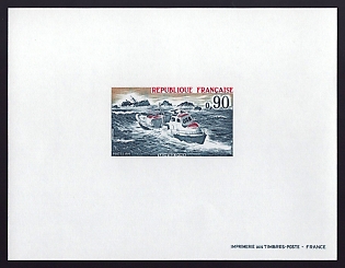 1974 90c France 'Sea Rescue' Proof Sheetlet, Epreuve de Luxe, Deluxe Presentation Miniature Sheet
