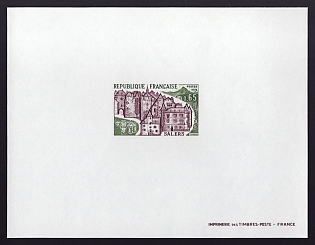 1974 65c France 'View of Salers' Proof Sheetlet, Epreuve de Luxe, Deluxe Presentation Miniature Sheet