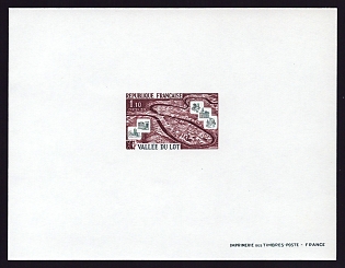 1974 1.10fr France 'View of Loi Valley' Proof Sheetlet, Epreuve de Luxe, Deluxe Presentation Miniature Sheet